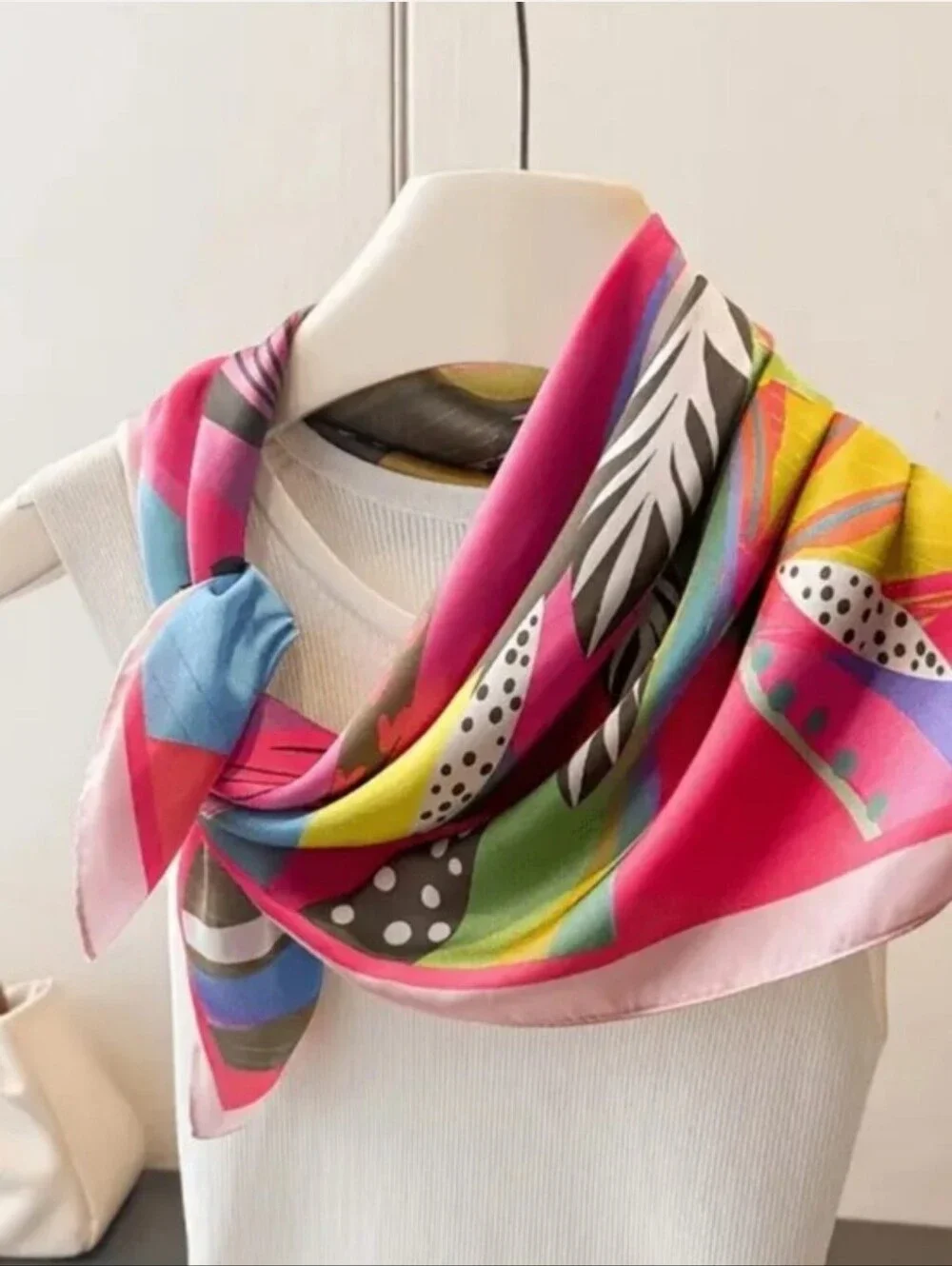 Silk -feel Multicolor Floral Silk Scarf - Women  Head Scarf , Neck Scarf